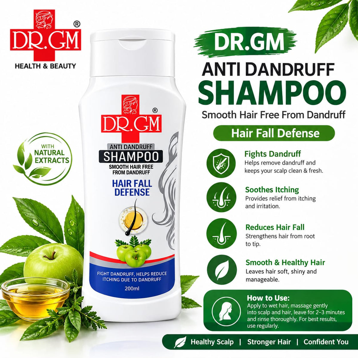 DR.GM Anti Dandruff Shampoo 200ml – Hair Fall Defense & Smooth Hair